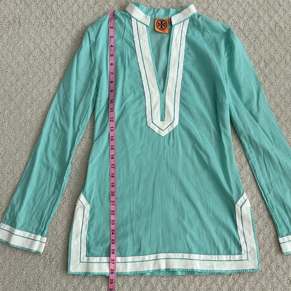 Tory Burch Cotton Tunic Top Mint/White Size 4 Lightweight Summer Preppy Designer - Picture 11 of 12